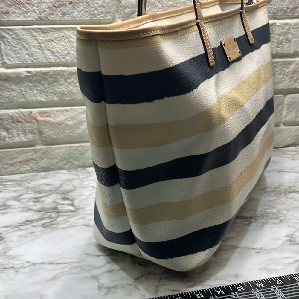 Kate Spade Bondi Road Striped Harmony Tote, Tan Cream & navy striped, Large VGUC - Picture 3 of 15